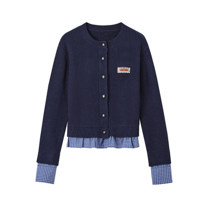 SOMESOWE S2407260 Vintage plaid lace sweater cardigan(2colors)