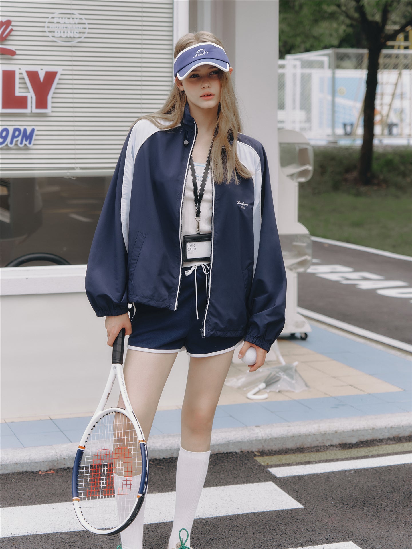 Asgony ASG26545 Contrast Patchwork Stand Collar Drawstring Sports Jacket