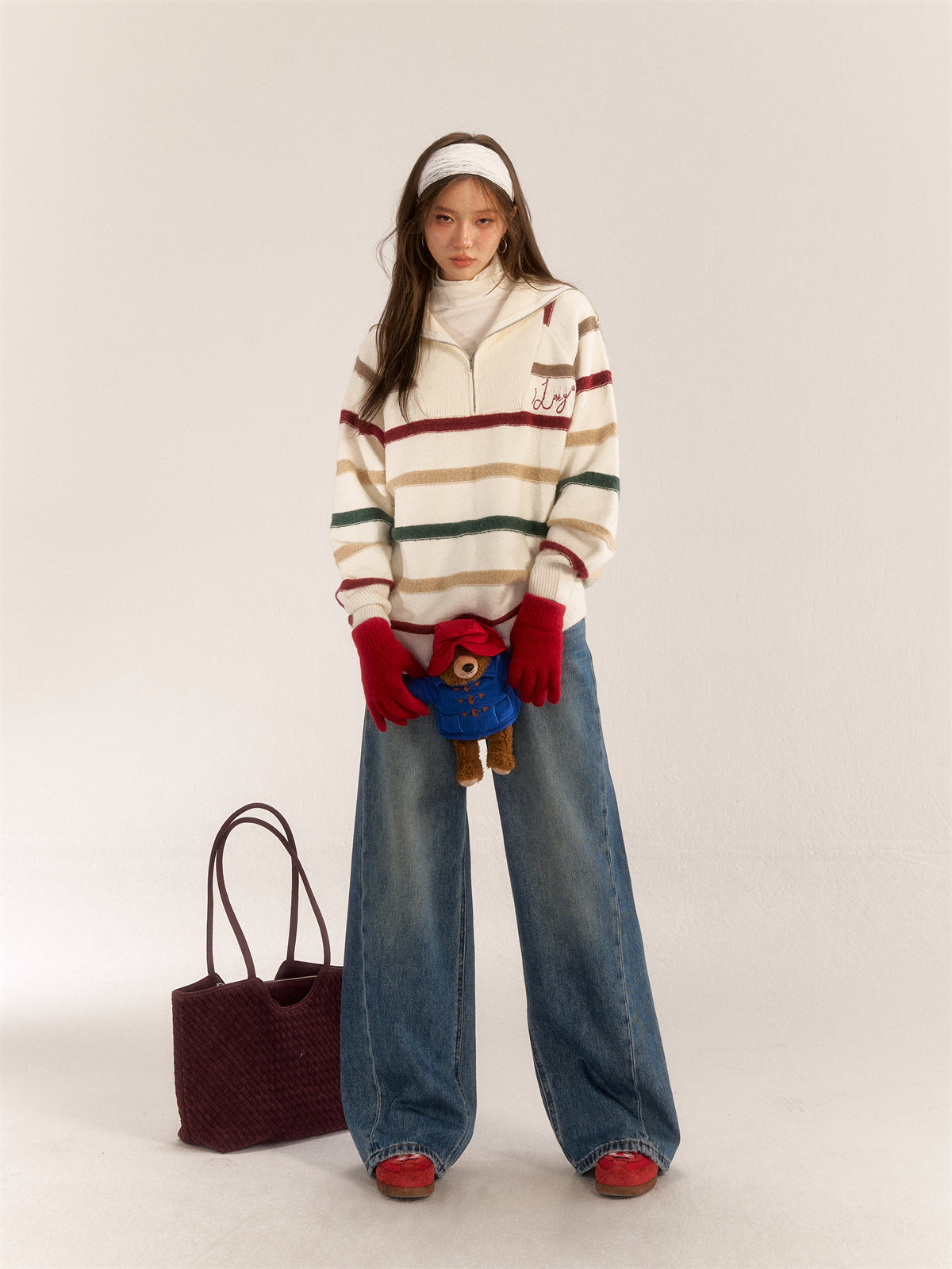 AsGony ASG24569 Color Stripe Sweater