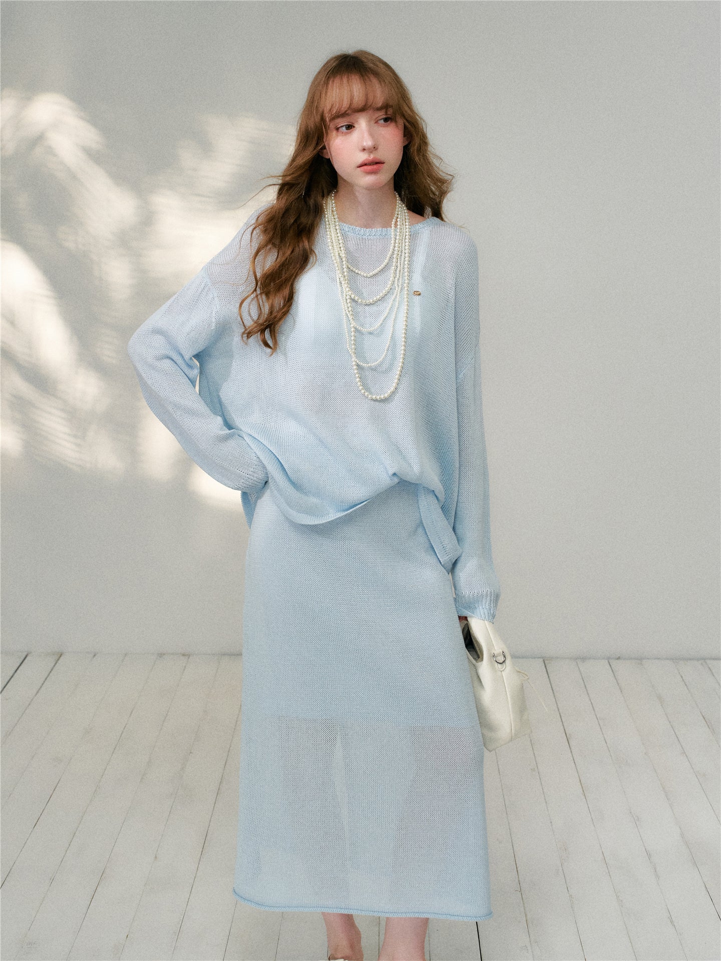 16DEWS 16D26086&amp;16D26087 Lyocell loose fitting pullover knitted sweater + skirt
