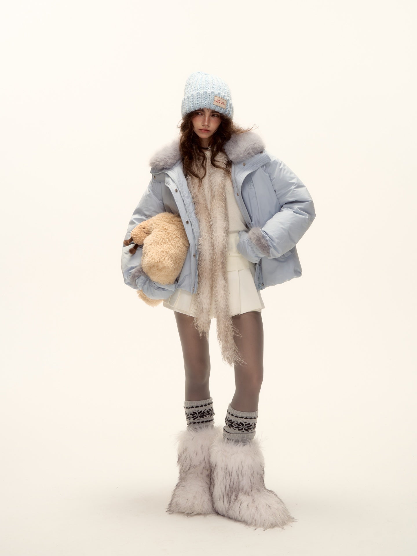 AsGony ASG25502 Detachable fur collar short down jacket