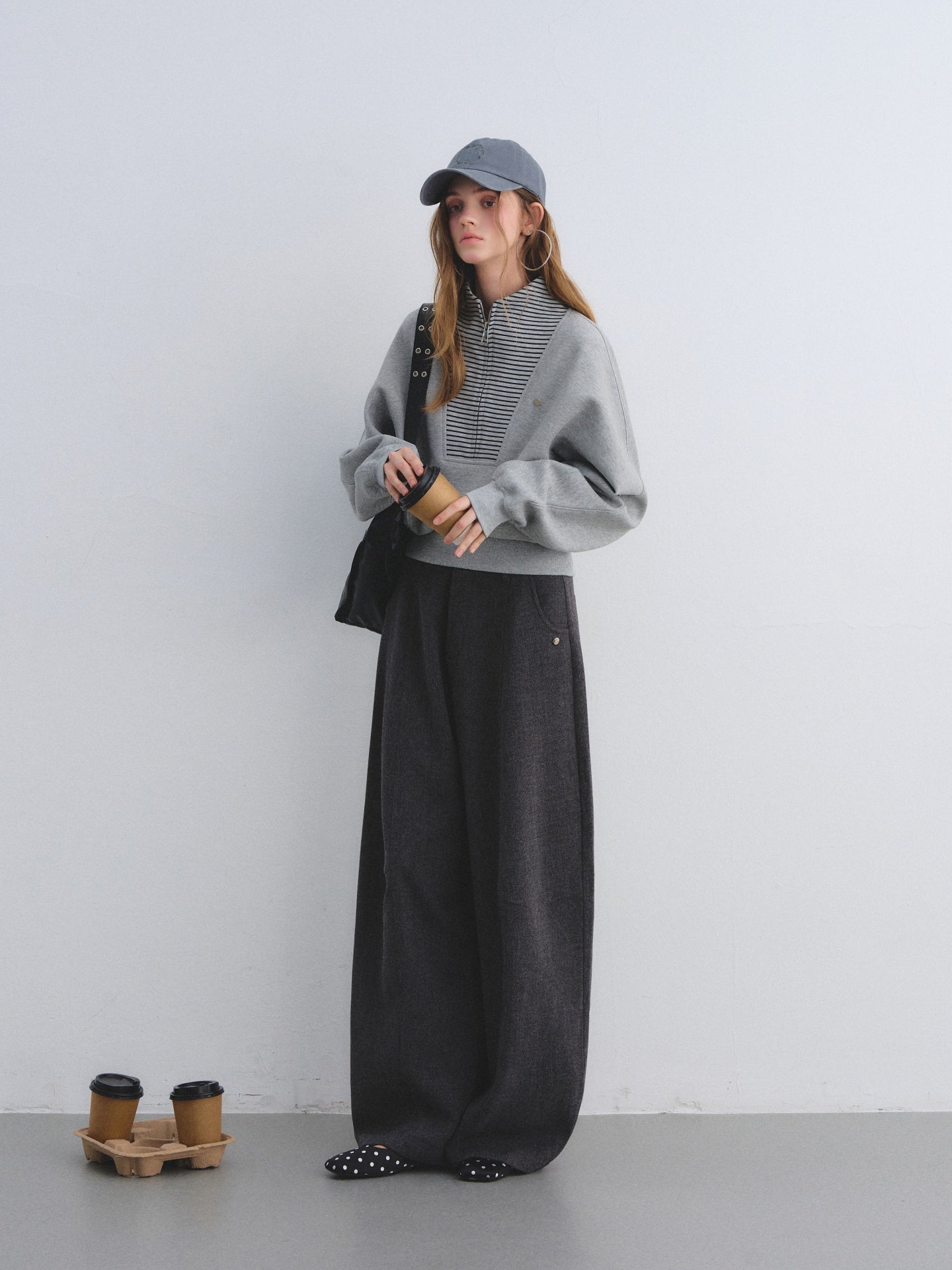 AsGony ASG25675&amp;ASG25676 Waist zipper pullover striped patchwork hoodie + pants skirt