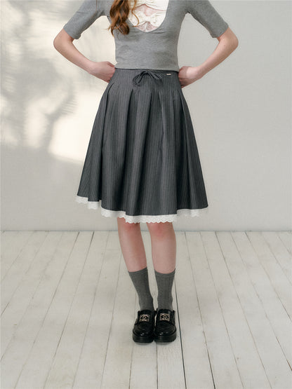 16DEWS 16D26131 Lace patchwork striped A-line large swing skirt