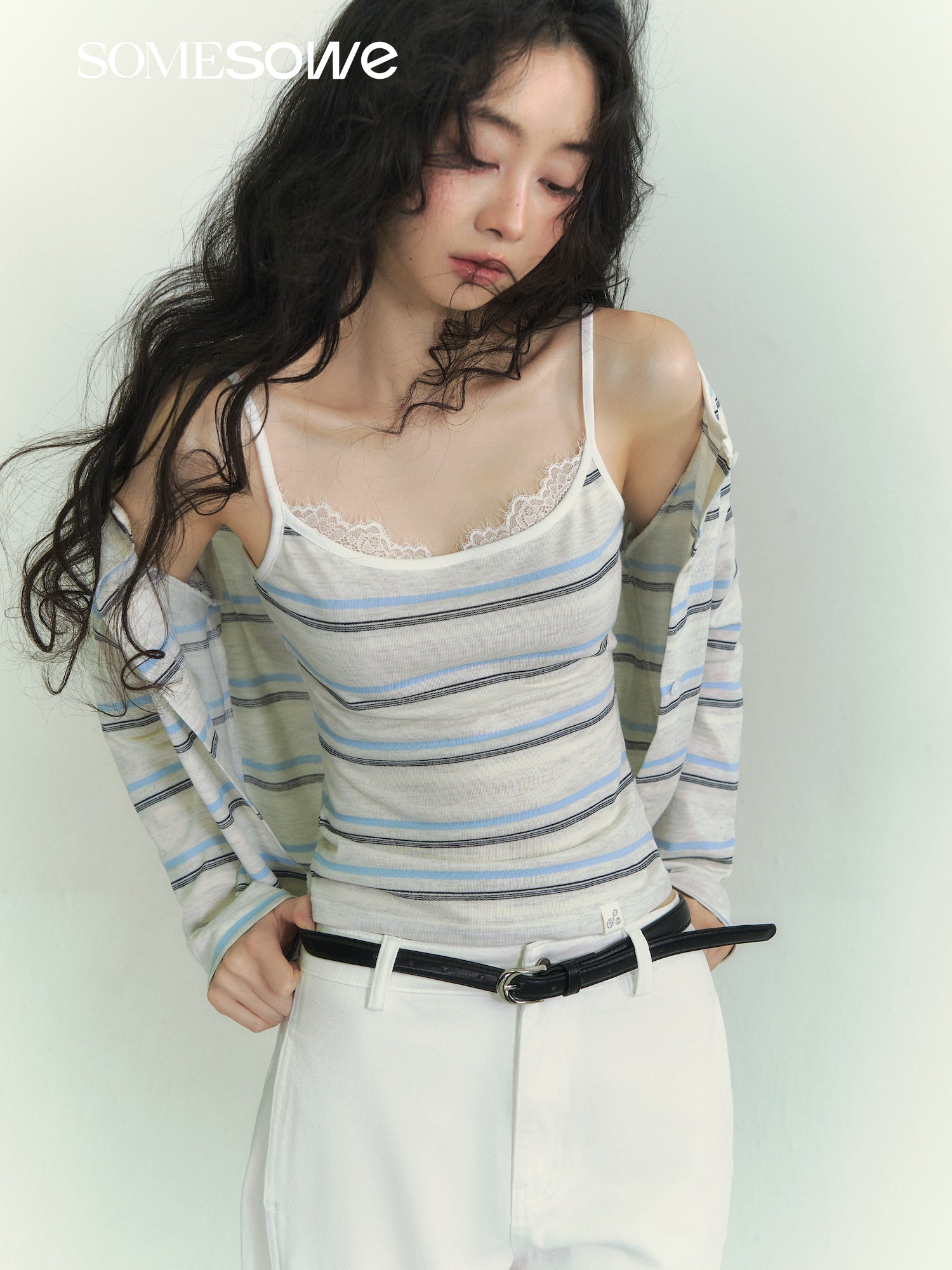 SOMESOWE S2609048 Striped cardigan two-piece set