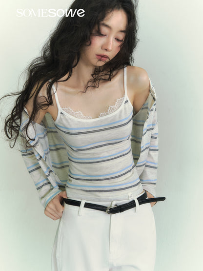 SOMESOWE S2609048 Striped cardigan two-piece set