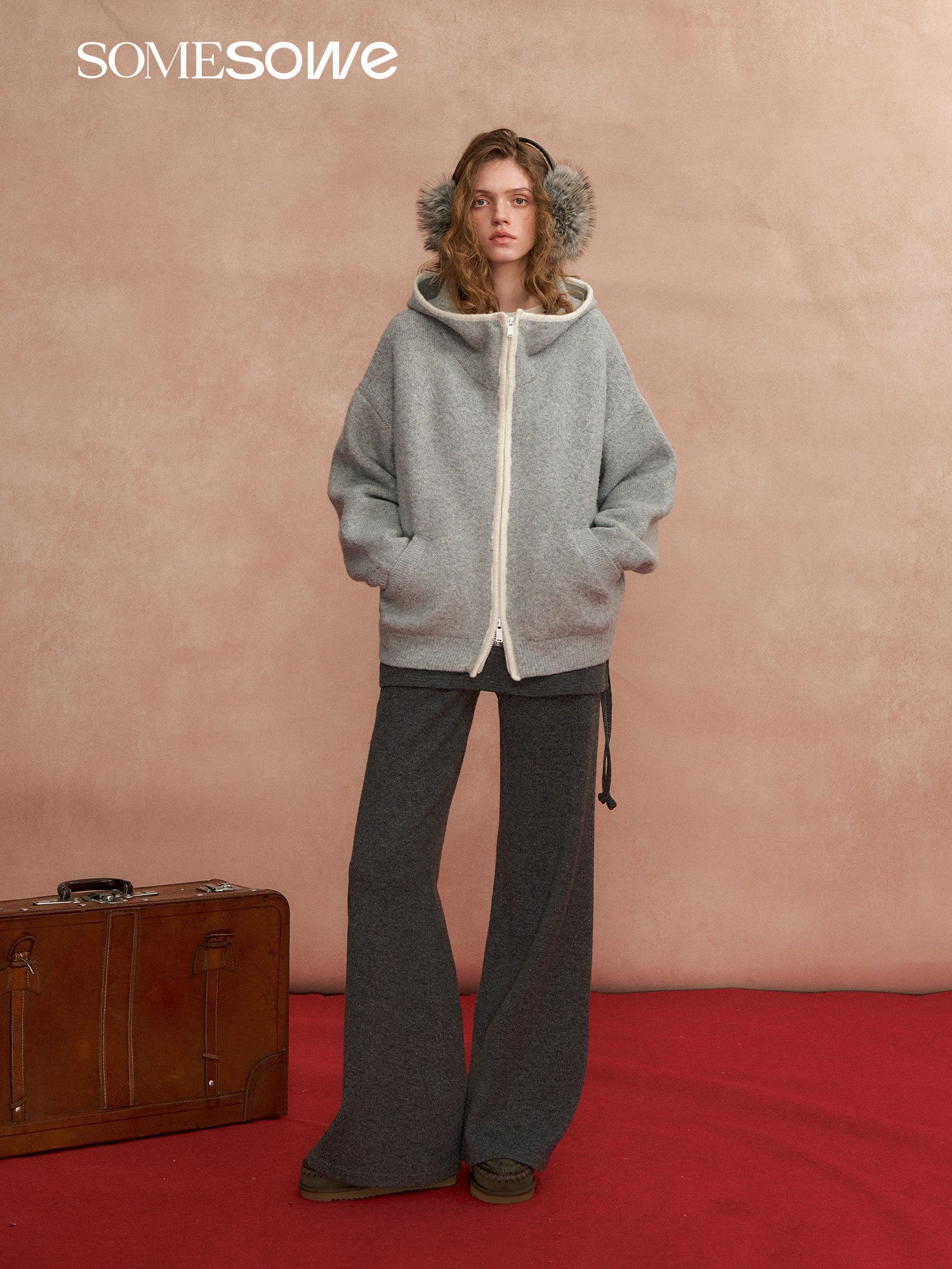 SOMESOWE S2508288 Loose contrasting edge hooded cardigan