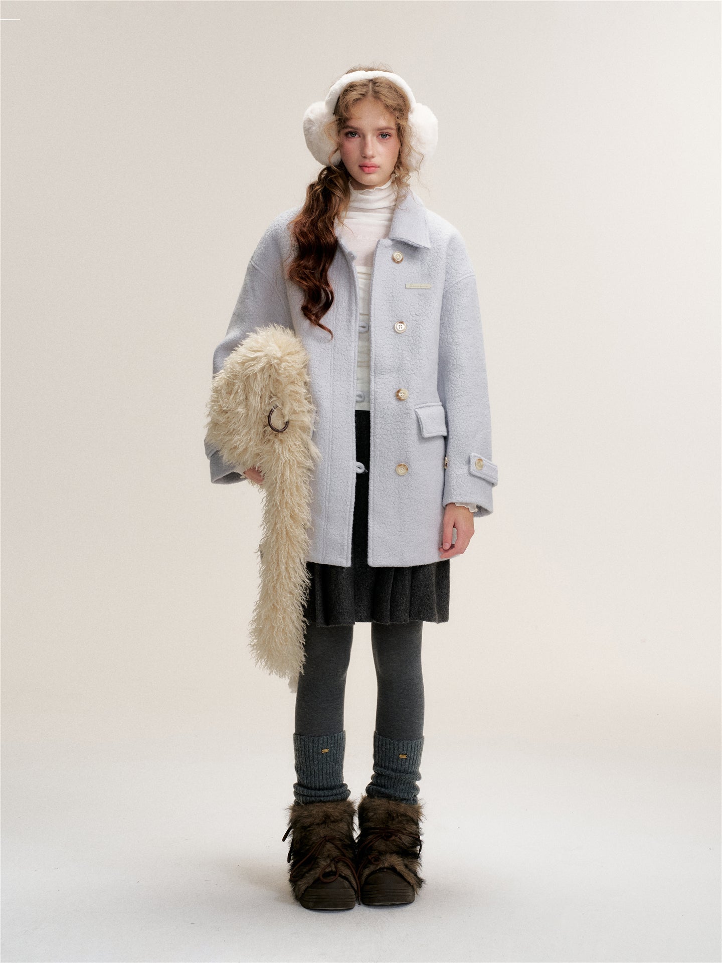 16DEWS 16D25488 Light blue woolen coat