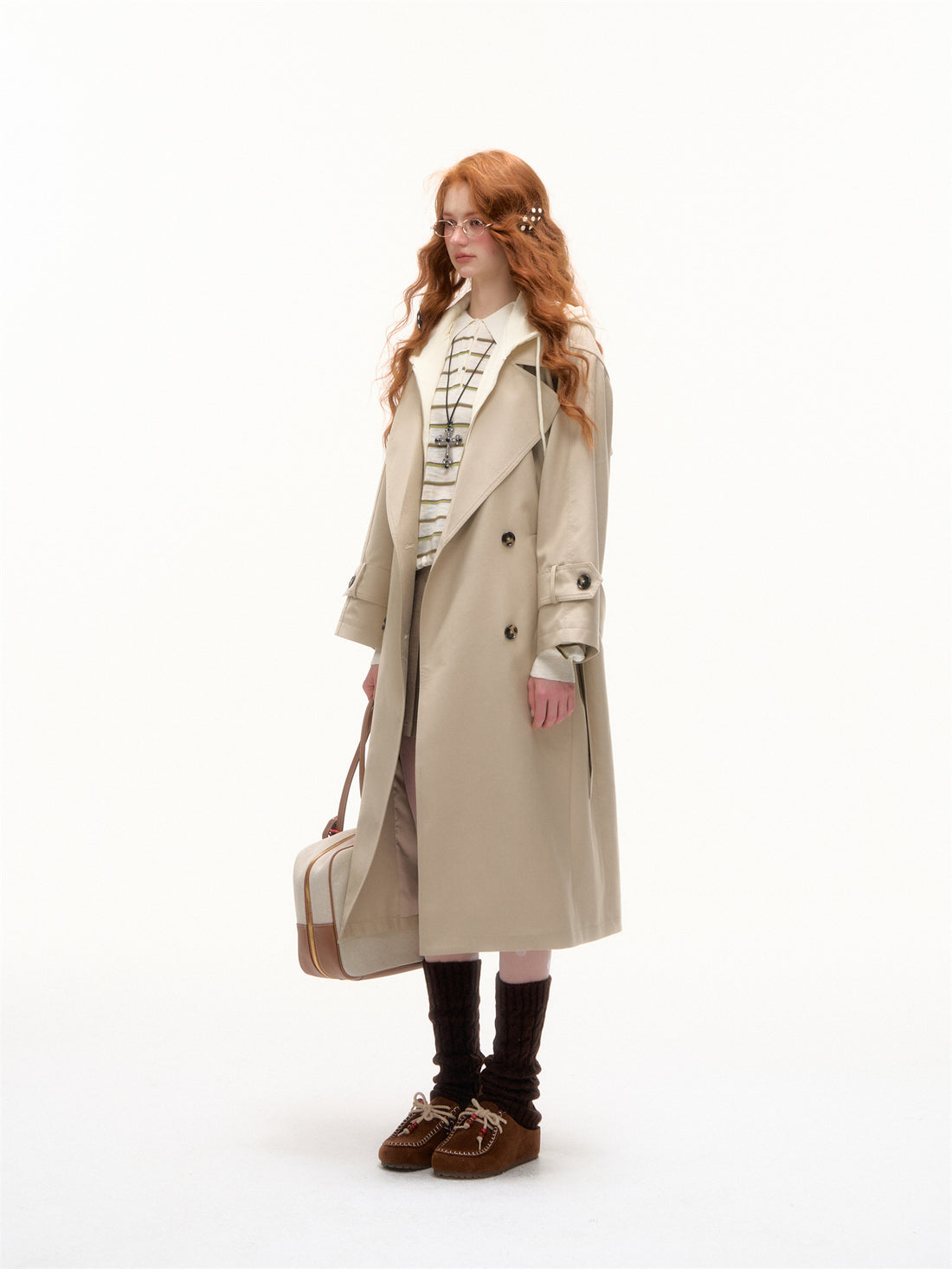 AsGony ASG25390 Fake two piece patchwork long windbreaker