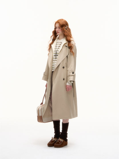 AsGony ASG25390 Fake two piece patchwork long windbreaker