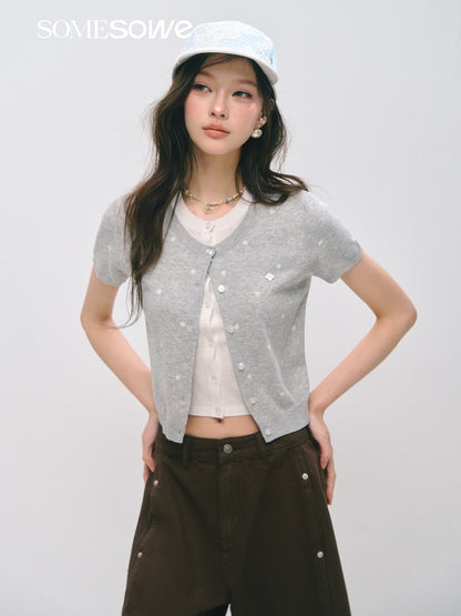 SOMESOWE S2609046 Wave Point Fake Two Knitted Tops