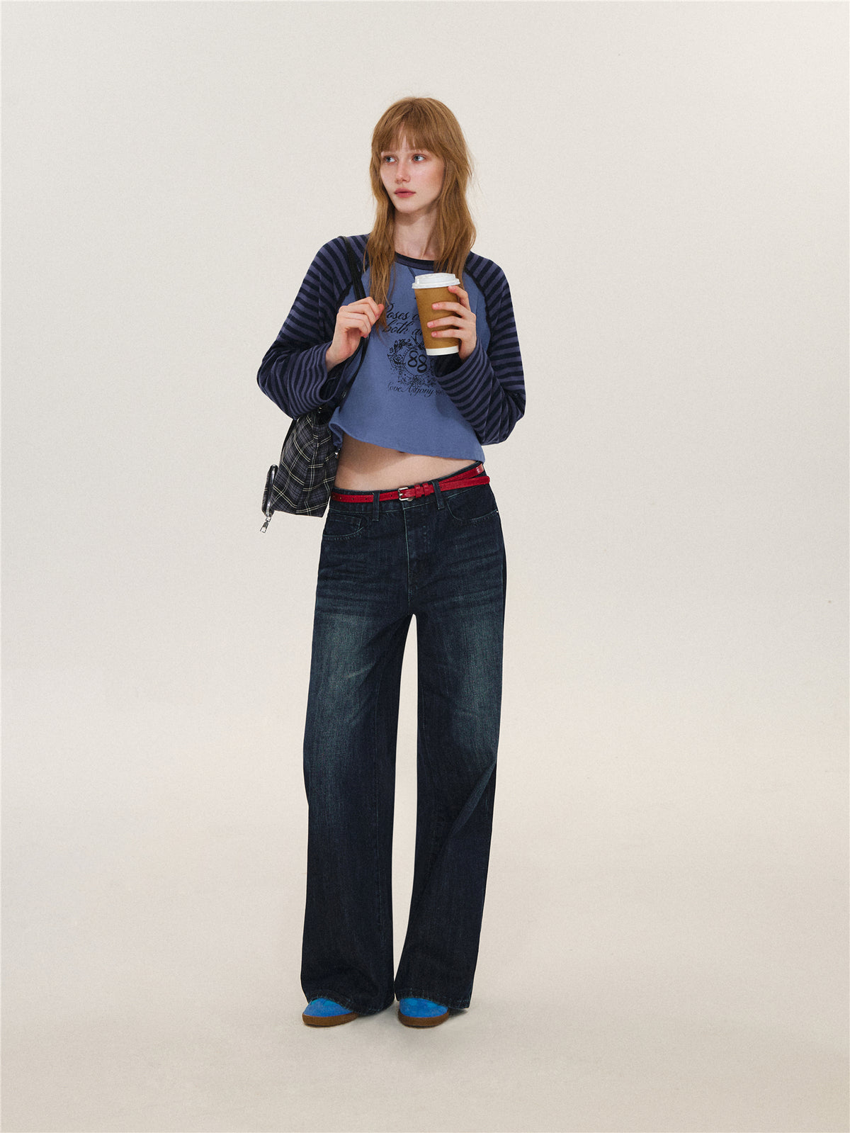 Asgony ASG26563 Retro Striped Color-Block Top