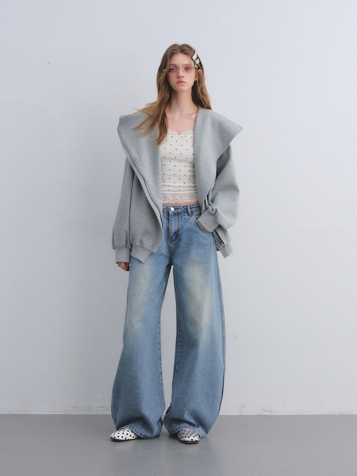 AsGony ASG25670 Lace patchwork polka dot camisole