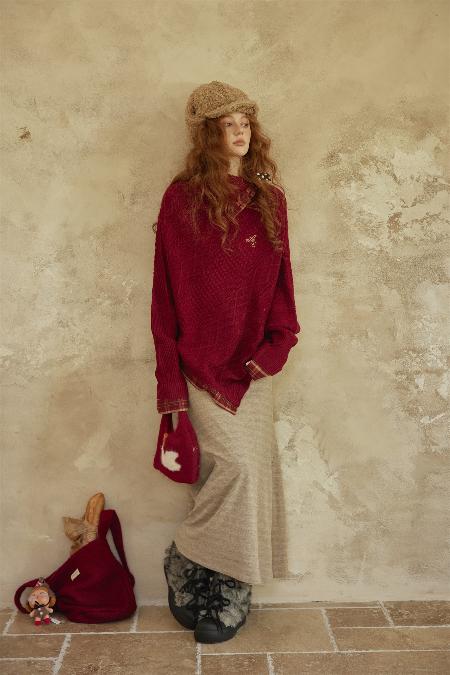AsGony ASG25373 Elastic knitted fishtail long skirt