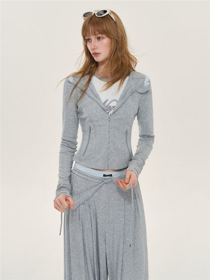 Asgony ASG26599 &amp; ASG26600 Color-Block Patchwork Jacket &amp; Draped Casual Pants