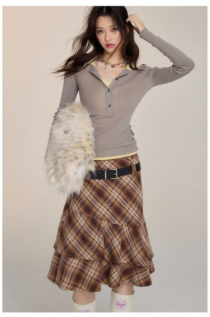 VIA PITTI V24DS228 Irregular plaid skirt