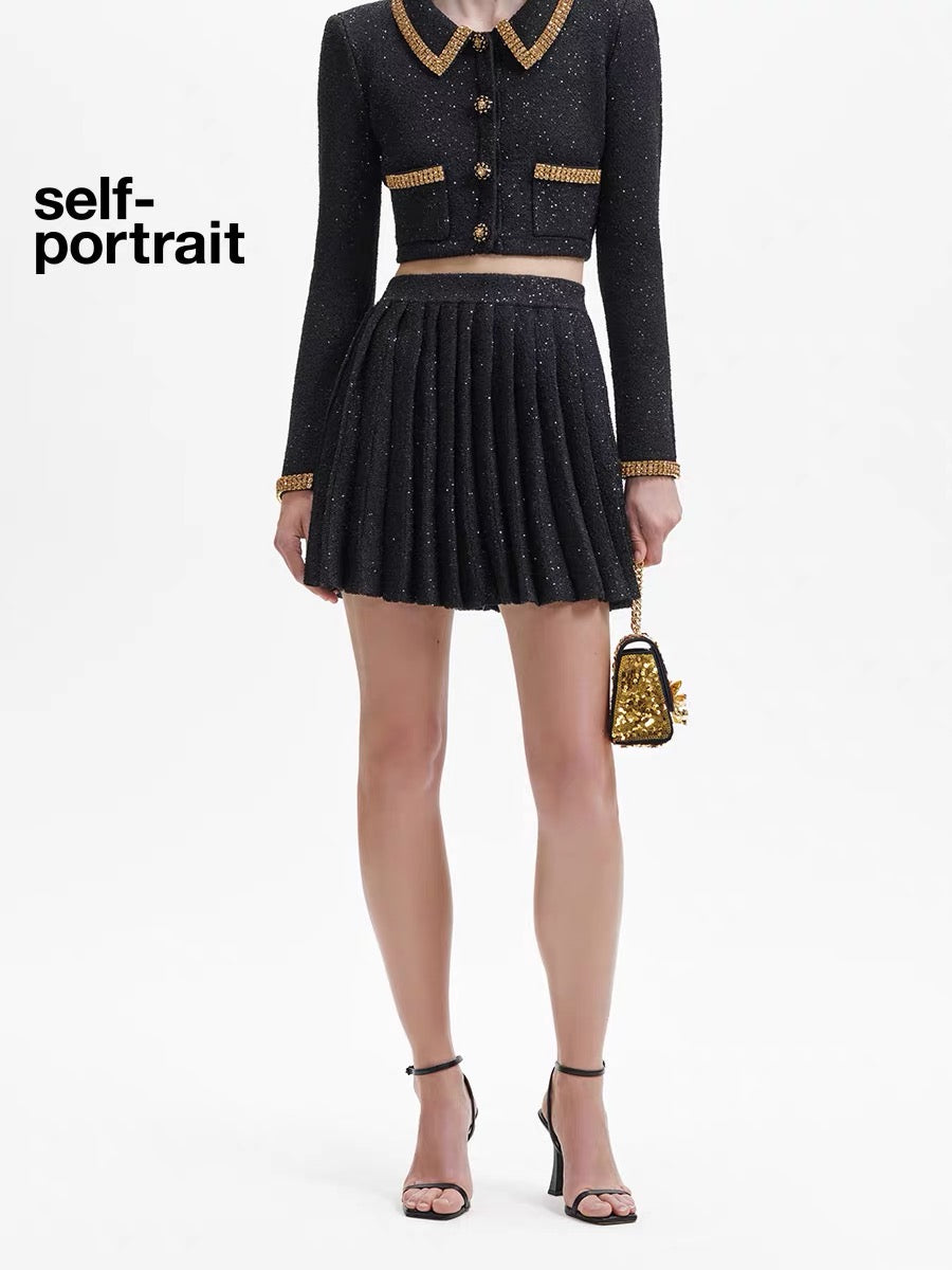 Self-Portrait BLACK SEQUIN MINI SKIRT