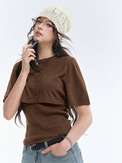 Asgony ASG26552 Two-Piece Cape Knit Cardigan