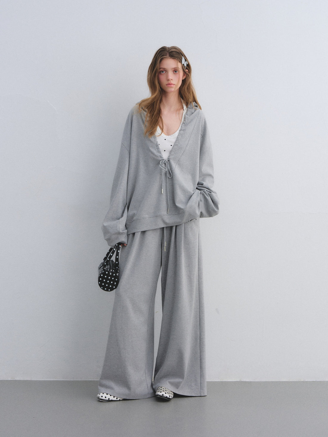 AsGony ASG25656&amp;ASG25657 Polka dot vest hooded drawstring hoodie set