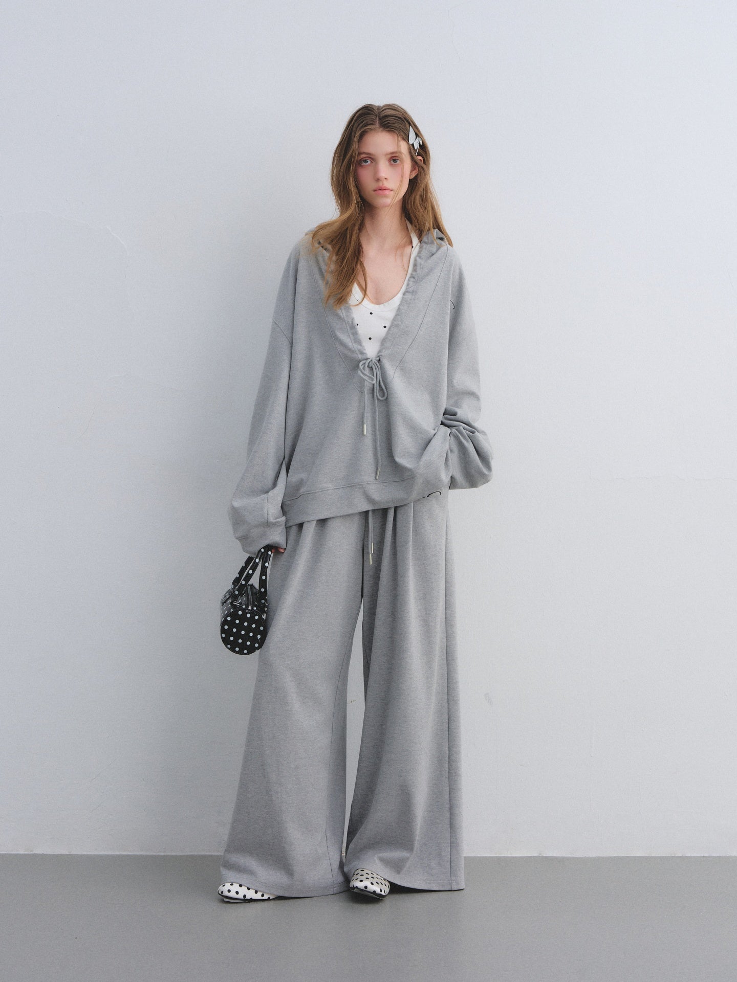 AsGony ASG25656&amp;ASG25657 Polka dot vest hooded drawstring hoodie set