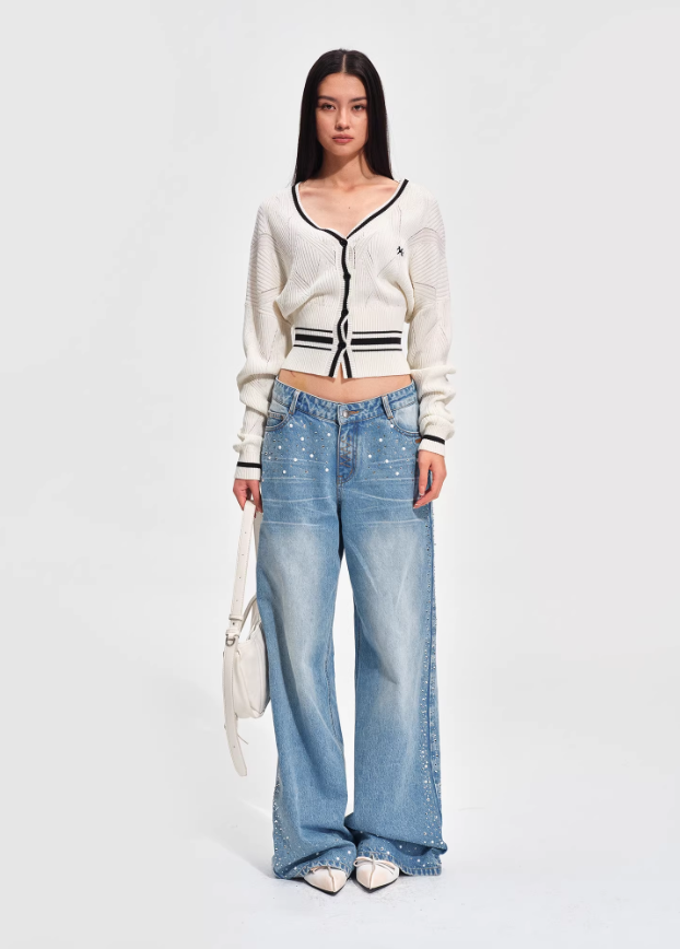 NAWS Newport Classic Contrast Stripe V-Neck Slim Fit Cardigan(2color)