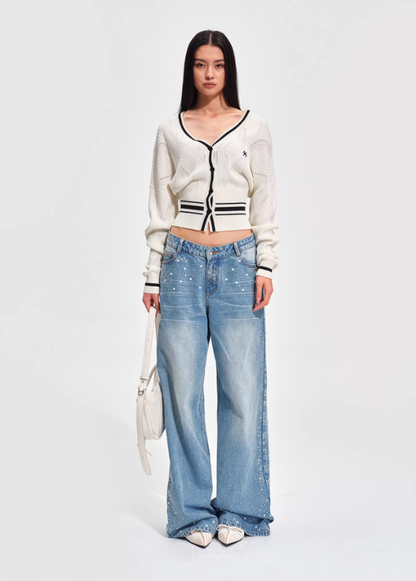 NAWS Newport Classic Contrast Stripe V-Neck Slim Fit Cardigan(2color)