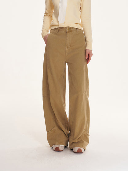 16DEWS 16D25404 Splicing design khaki wide leg jeans