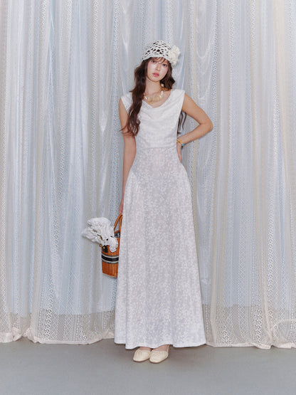 AsGony ASG26029 Swing collar lace jacquard waist cinching dress