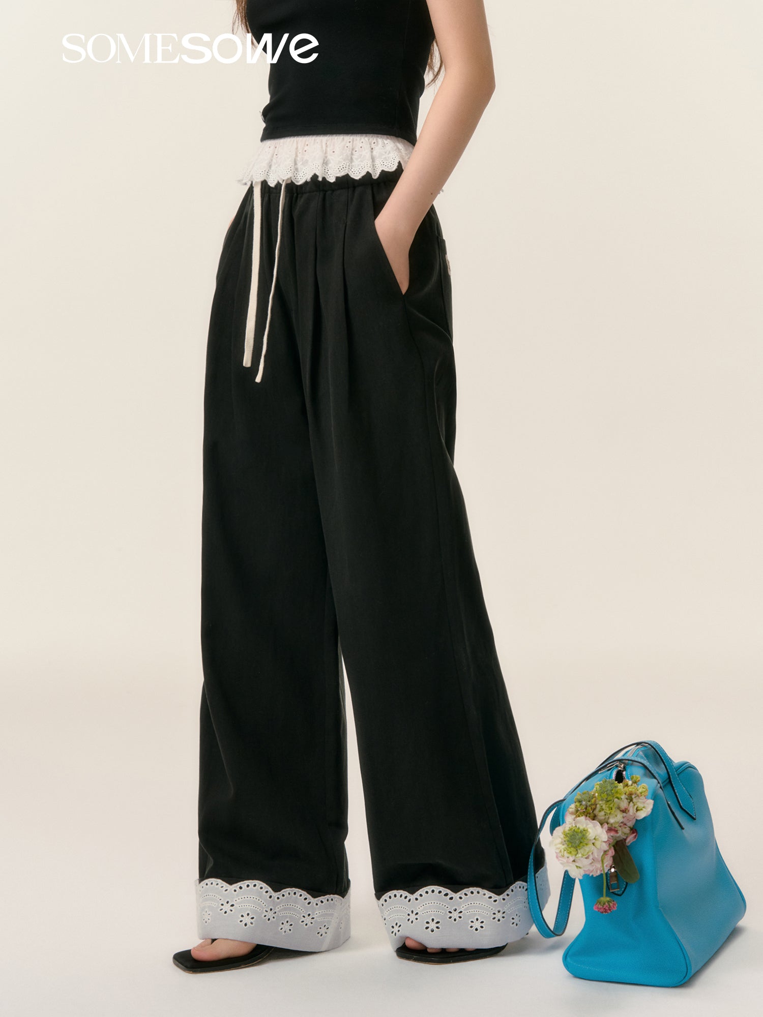 SOMESOWE [Star Style] S2508027 Lace patchwork casual pants