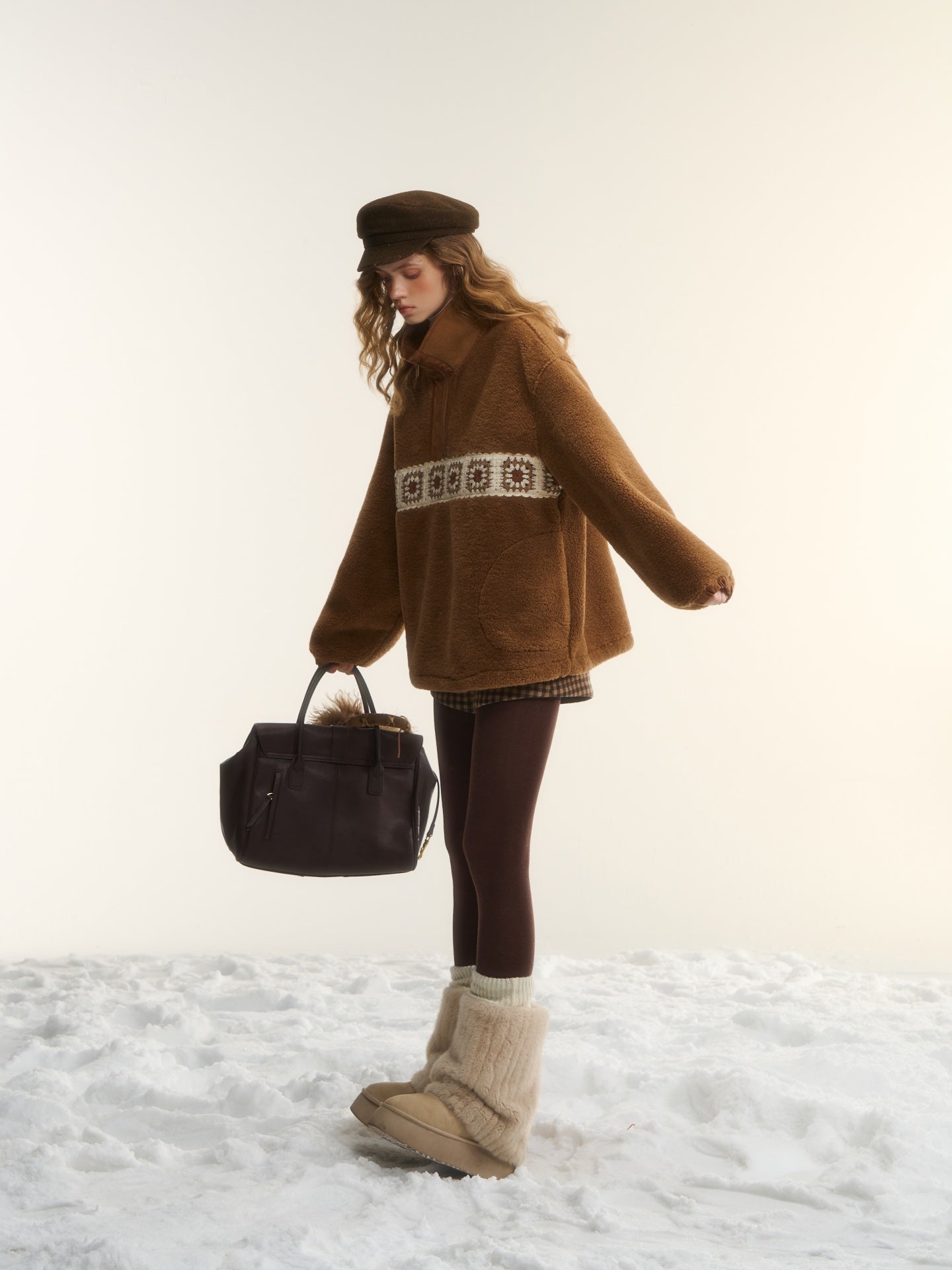 AsGony ASG25542 Crochet flower particle velvet zipper hoodie