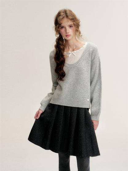 16DEWS 16D25491 Thick wool high waisted A-line skirt