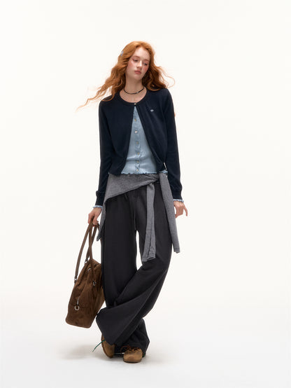 AsGony ASG25409 Color blocking fake two-piece spliced knitted cardigan
