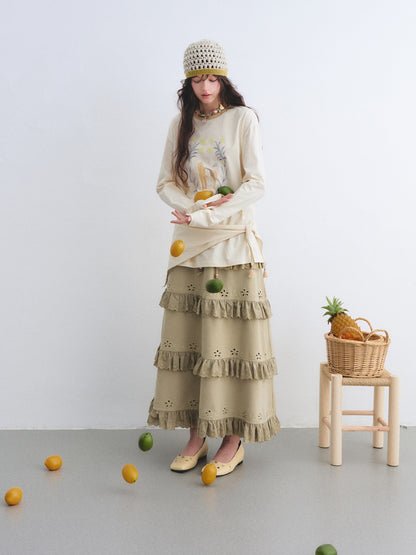 AsGony ASG26036 Vintage lace embroidered half length skirt