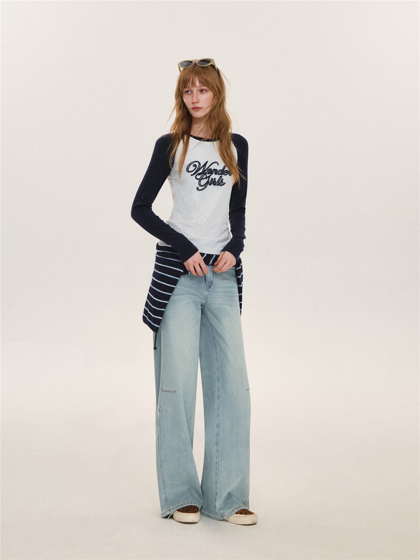 Asgony  ASG26628 Light Blue Curved-Leg Jeans (with Belt)