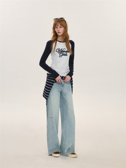 Asgony  ASG26628 Light Blue Curved-Leg Jeans (with Belt)