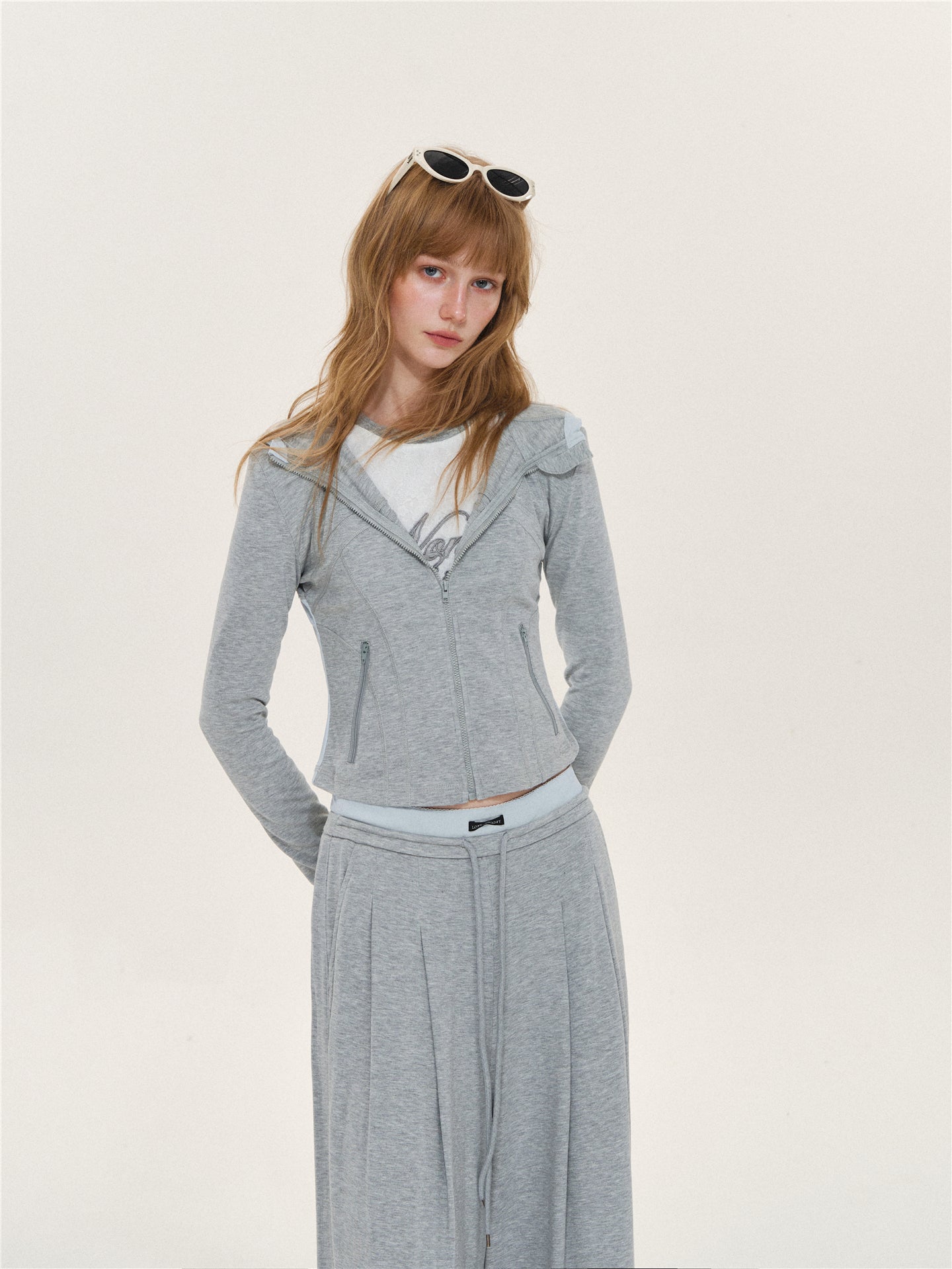 Asgony ASG26599 &amp; ASG26600 Color-Block Patchwork Jacket &amp; Draped Casual Pants