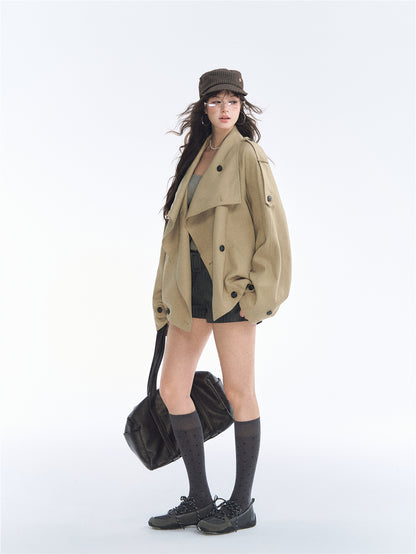 Asgony ASG26527 Oversized Collar Relaxed Button Trench Jacket
