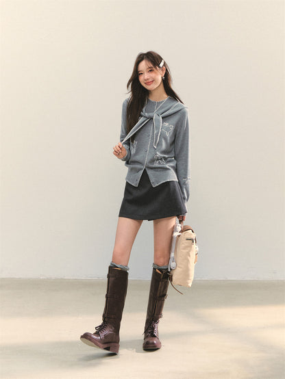 AsGony ASG25320 Embroidered pocket skirt