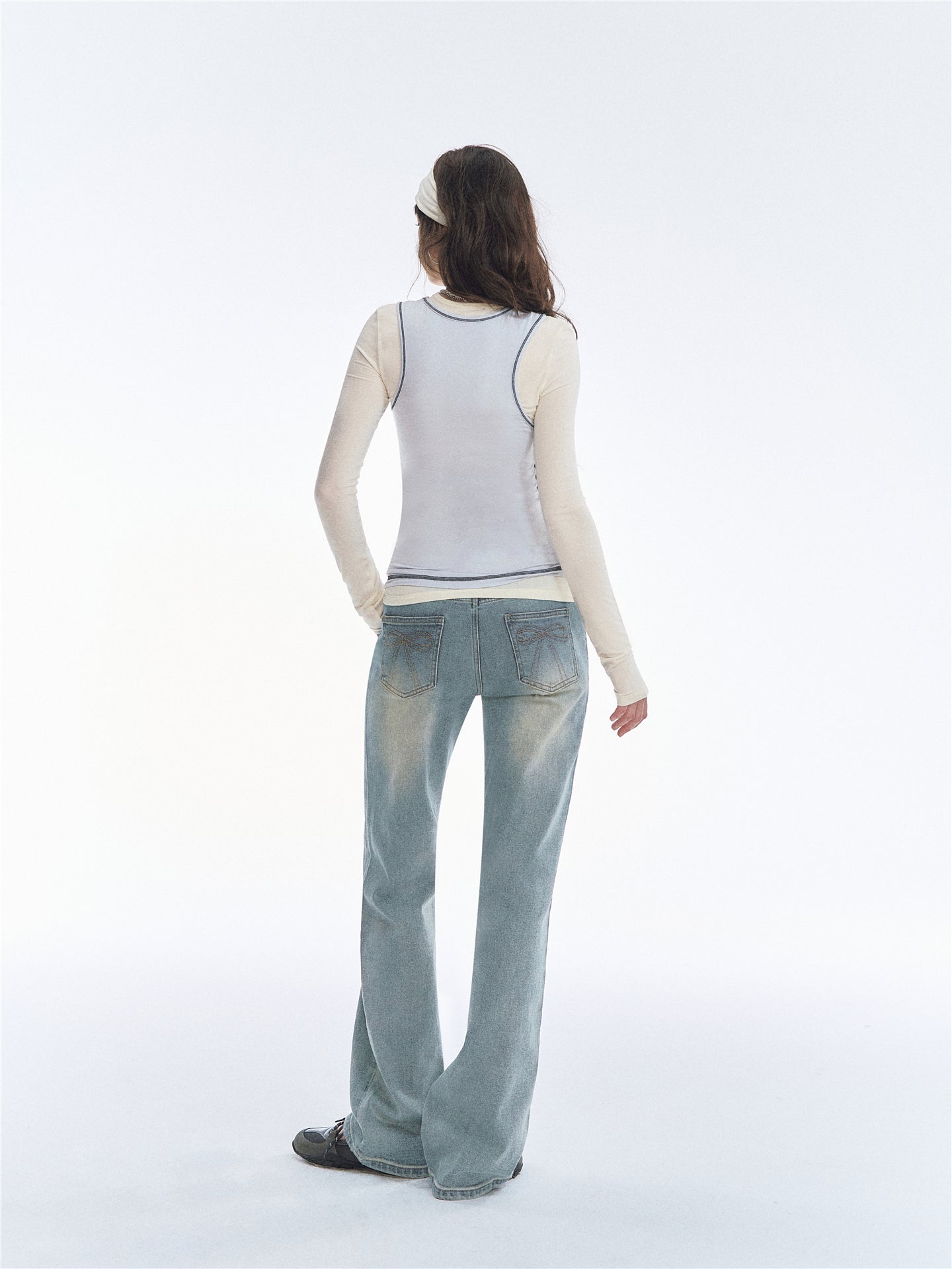 Asgony ASG26524 Bow Embroidered Low-Rise Jeans