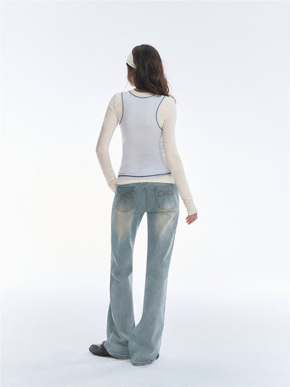 Asgony ASG26524 Bow Embroidered Low-Rise Jeans