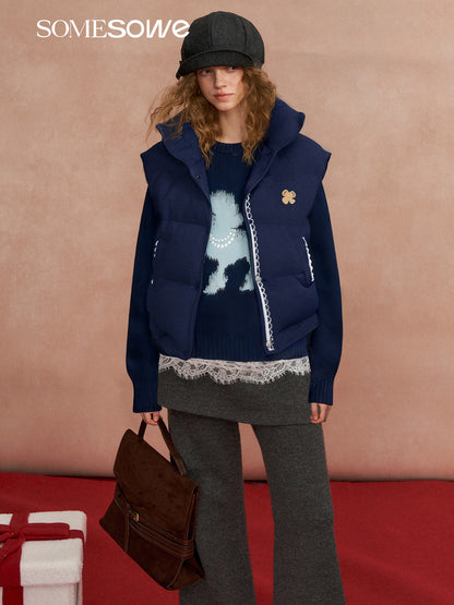 SOMESOWE S2508301 Lace patchwork stand up collar bread vest