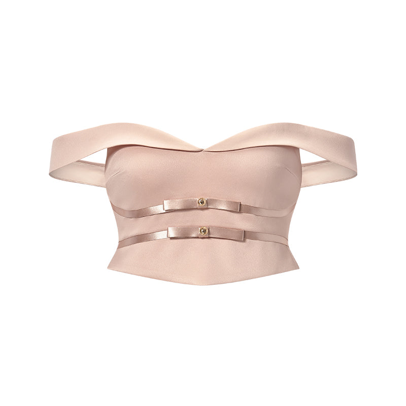 SHEERLUCK SLTZ25203 Off-shoulder top + bow skirt set (2color)