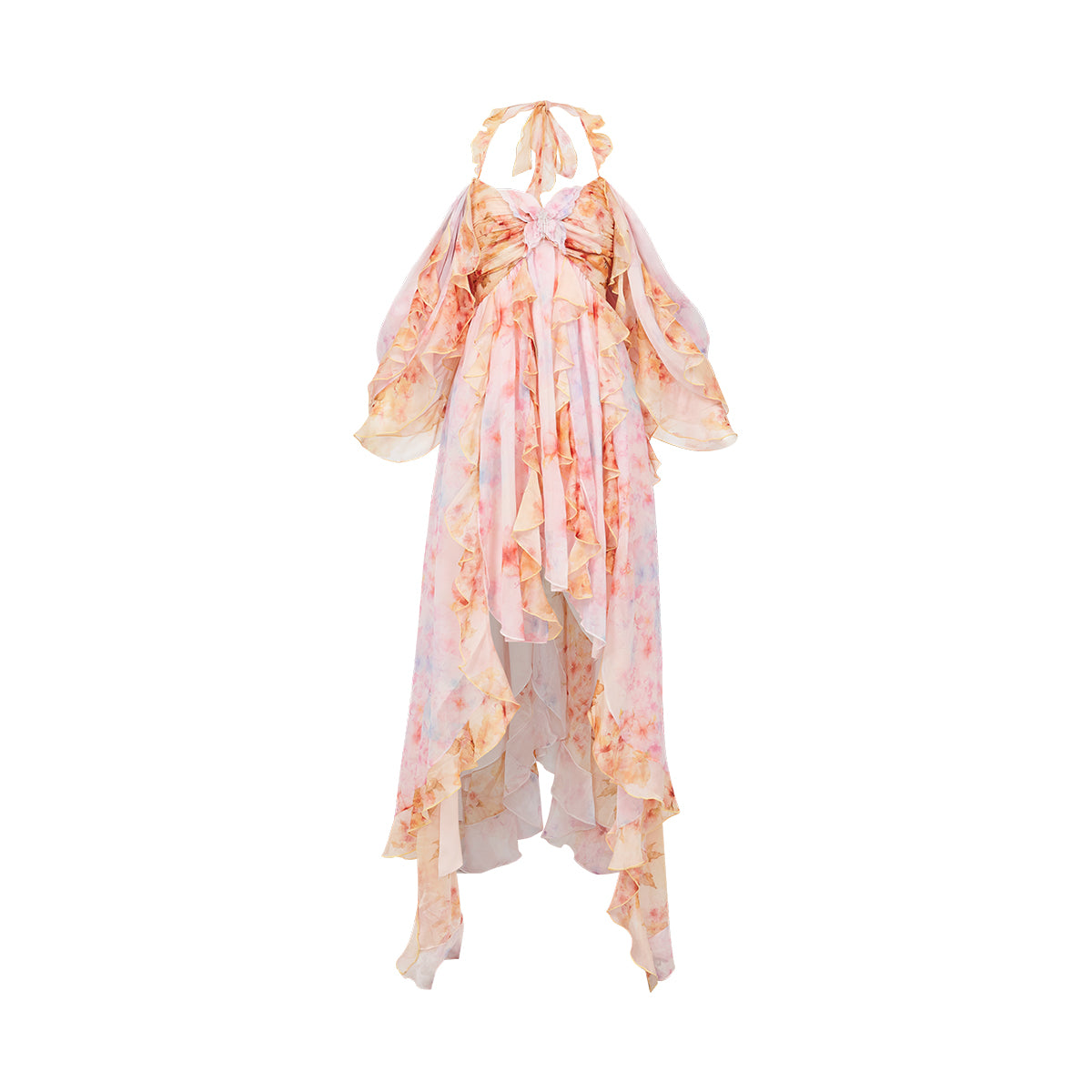 SHEERLUCK SLLYQ26106 Vacation style chiffon multi-level dress