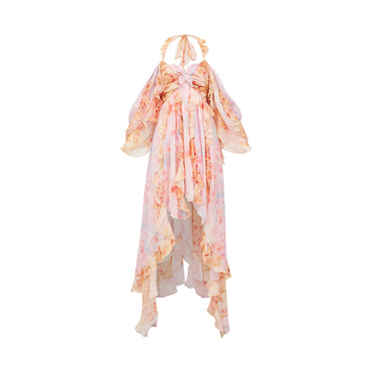 SHEERLUCK SLLYQ26106 Vacation style chiffon multi-level dress