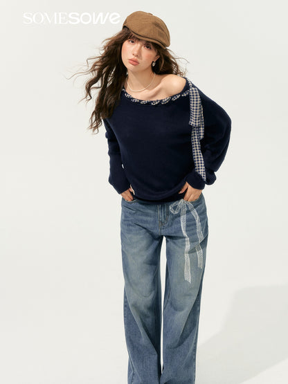 SOMESOWE S2508191 Silk scarf tied knitted top