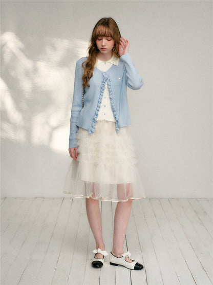 16DEWS 16D26124 Fake two piece lace collared knitted sweaters