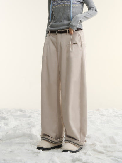 AsGony ASG25530 Plaid wide leg elastic and plush casual pants