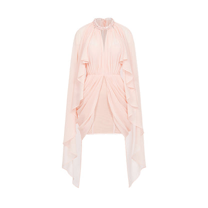 SHEERLUCK SLLYQ25301 Halter neck shawl retro pleated dress