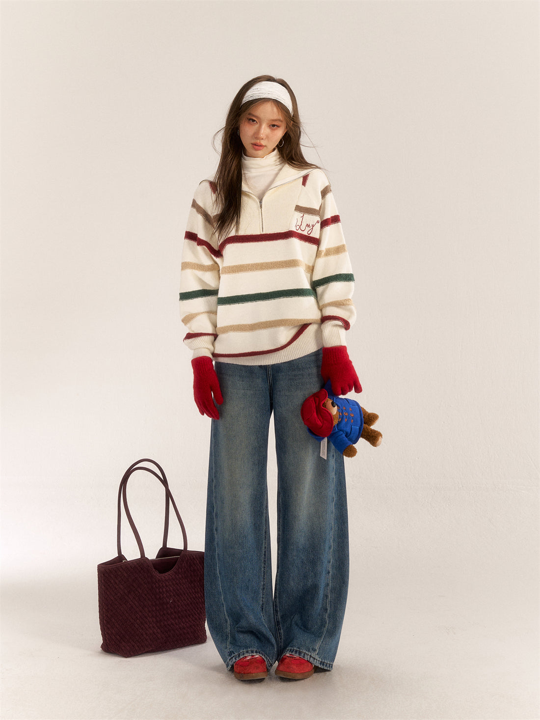 AsGony ASG24569 Color Stripe Sweater