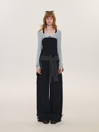 Asgony ASG26614 Ballet-Core U-Neck Faux Layered Top