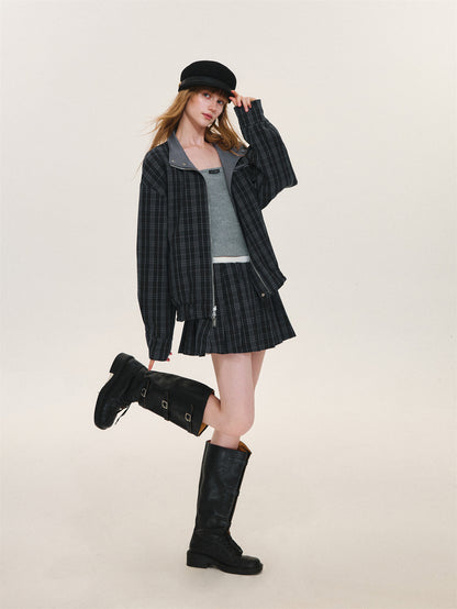 Asgony ASG26525 Reversible Plaid Collar Jacket